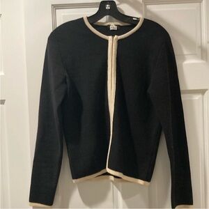 Black Cardigan with Cream Trim